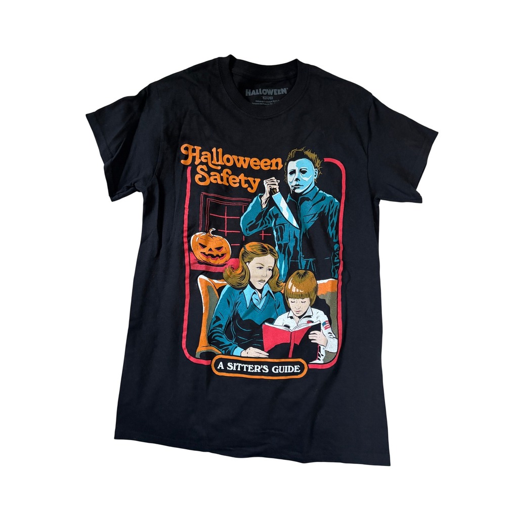 Halloween Michael Myers Sitter's Guide Black Graphic Tee Shirt Creepy Co Small